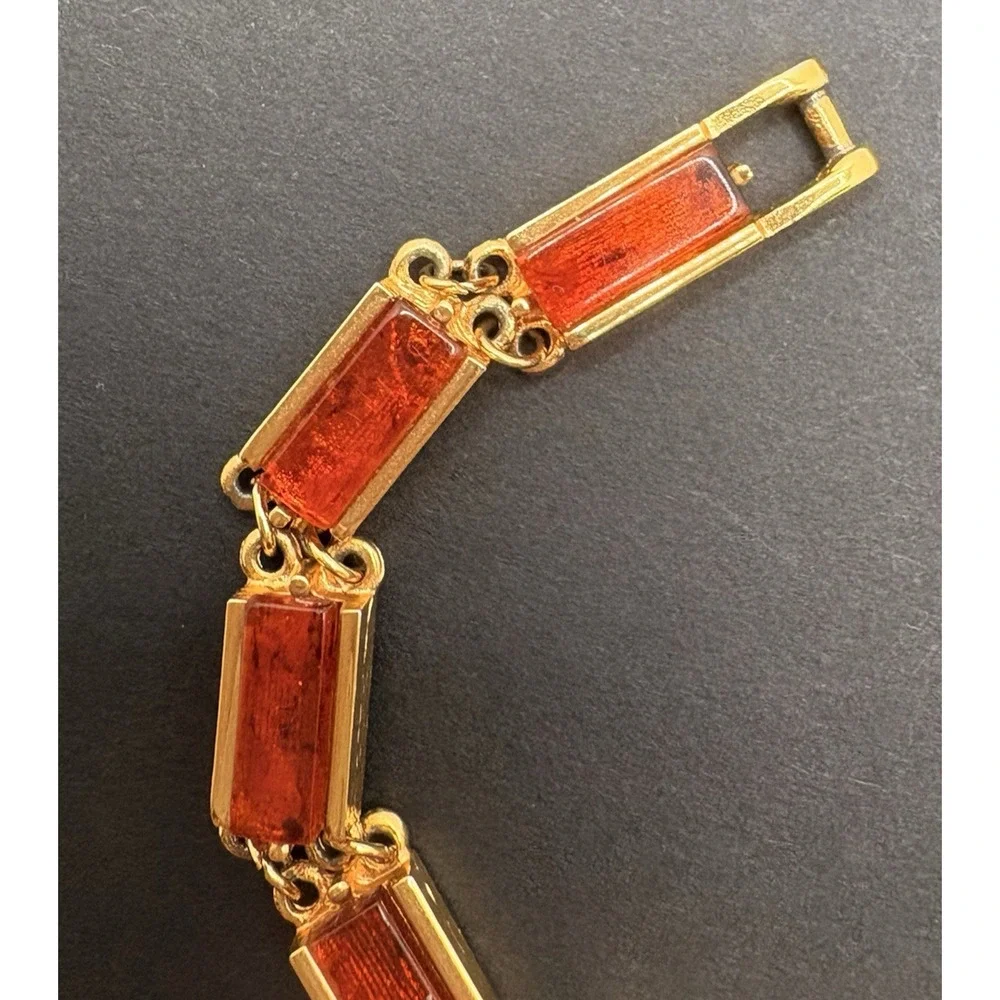 Vintage Emmons Faux Tortoise Shell Acrylic Lucite‎ Bar Gold Tone Link Bracelet
